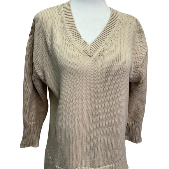 Workshop Republic Beige v-Neck Cotton Boxy Fit Sweater Size S - Picture 2 of 9
